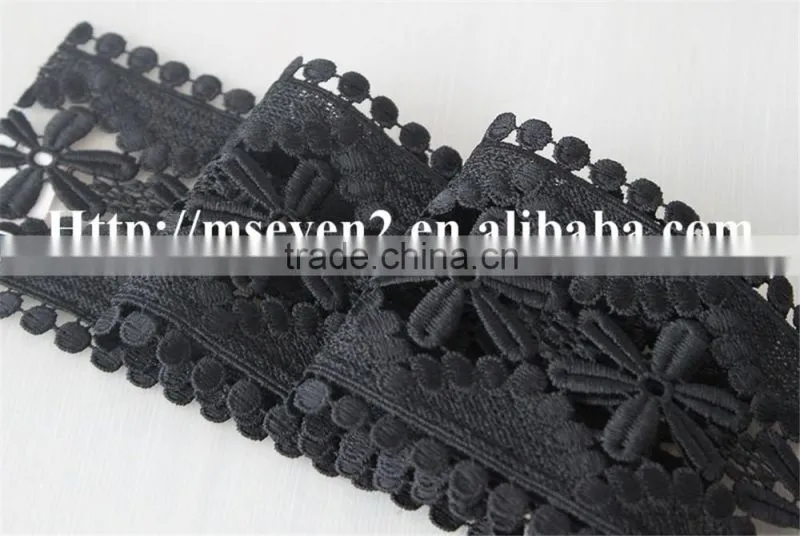 fashion design 9cm black flower embroidery water soluble lace for garment