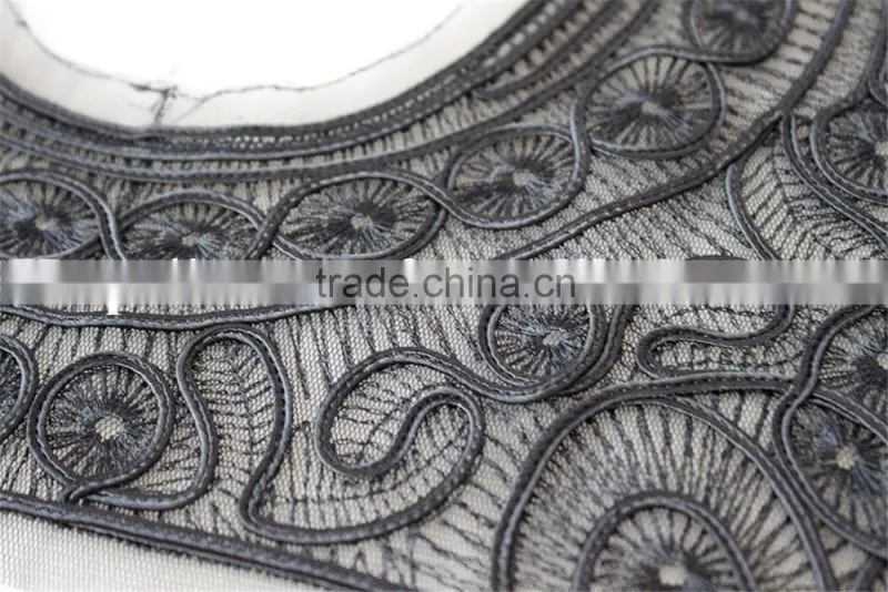 good quality black 100% polyester lace collar embroidery lace applique