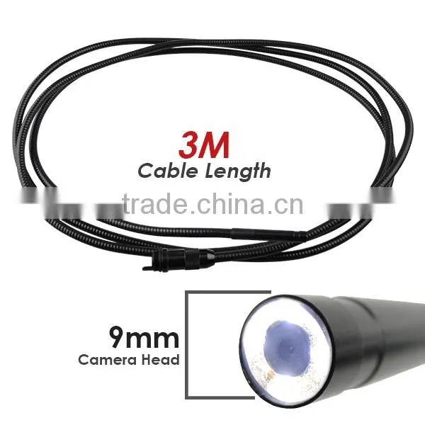 3M Cable Industrial 2.4" HD Endoscope 9mm Camera 4 LED Snake Scope Waterproof IP67 Car Engine Inspection Pipe Borescope