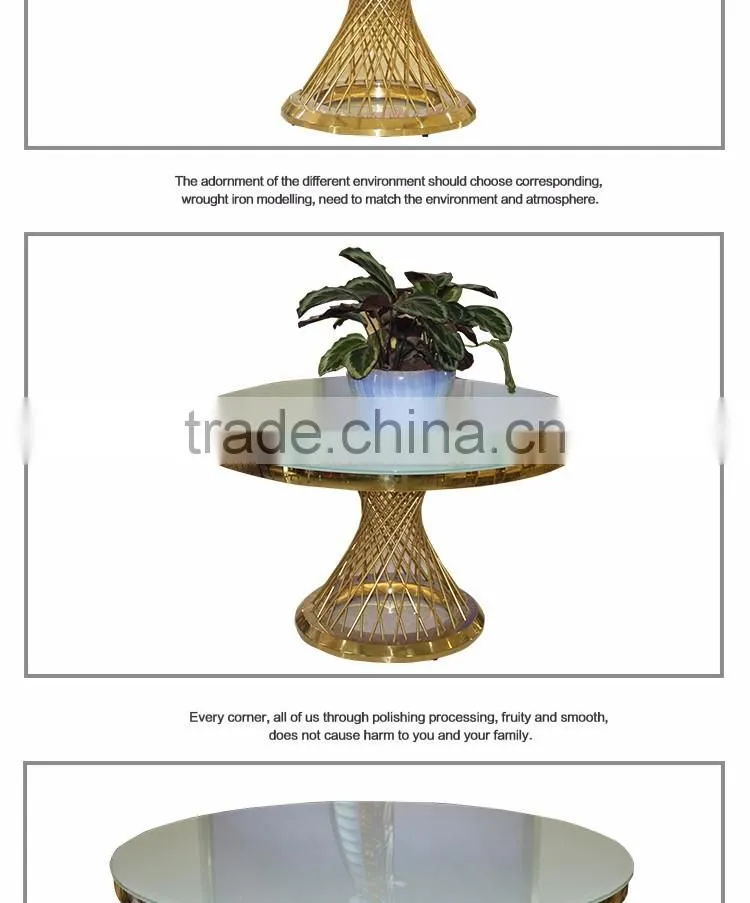 Foshan furniture stainless steel with glass top table for dining hotel