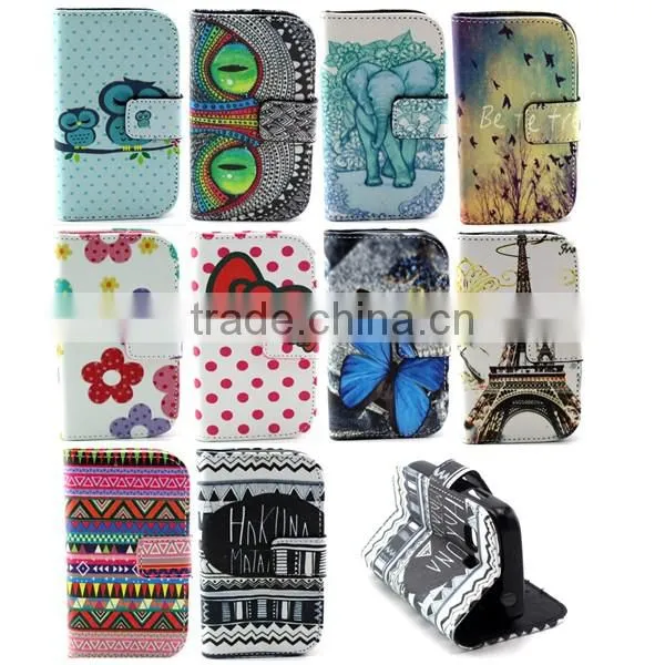 Cheap PU leather phone case flip leather holster protective back covers for samsung 8190