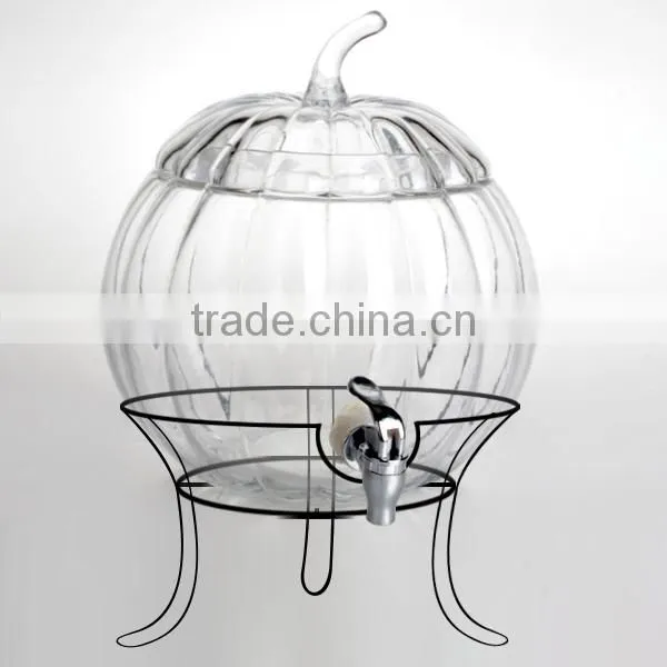 the glass pumpkin shaped beverage dispenser with metal stand