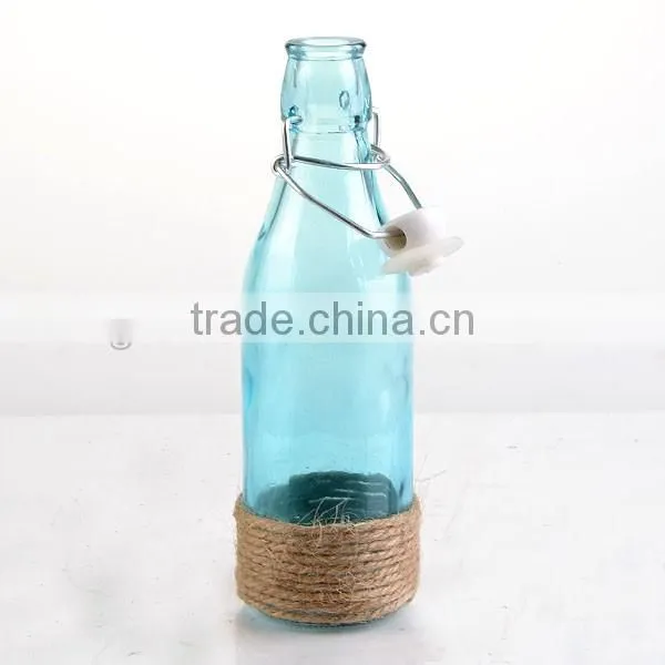 home decor Spray blue bottle & candy color vase with hemp rope