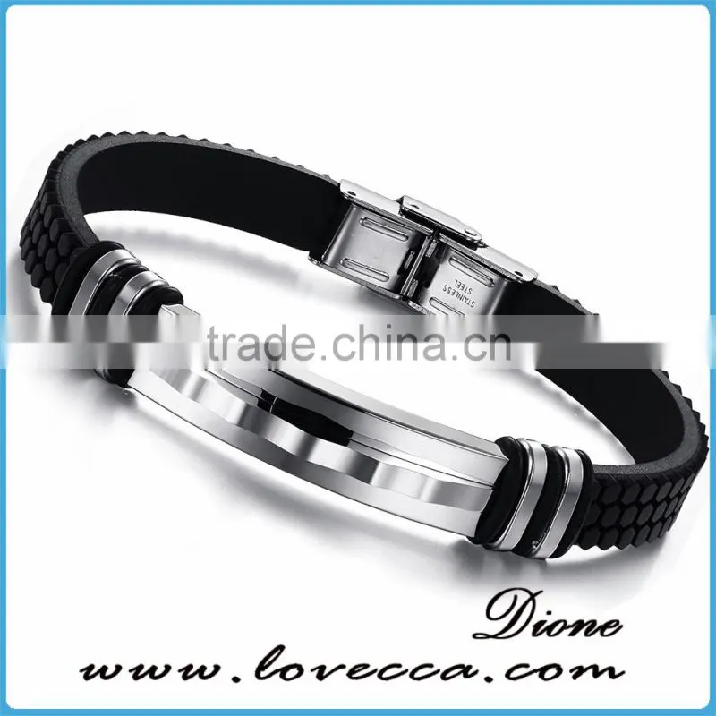 Charm Rubber Silicone Chain Gold Cross wristband bracelet for mens with stainless steel buckle