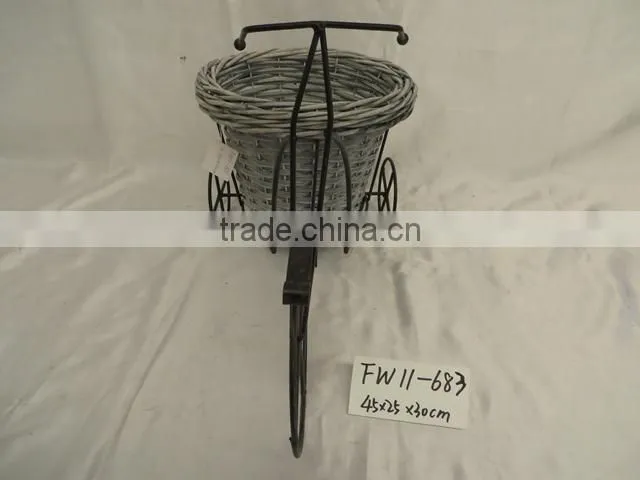 Bicycle frame mini wicker flower basket