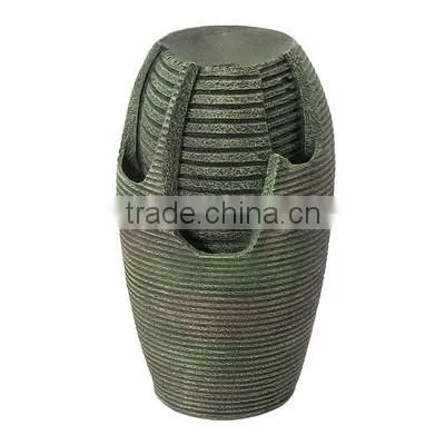 Dark Gray Stone Pillar & Silver Bowls Outdoor Water Fountain