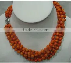 7-8mm orange irregular natural coral beads necklace jewelry set