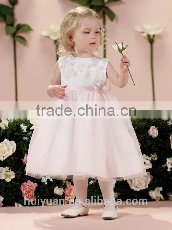 pink flower gown round neck baby clothes girl dresses