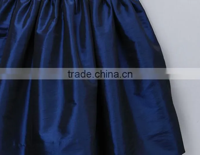 Baby Hand Smocked Peter Pan Collar Short puff Sleeve navy blue Dress Party Dress for kids clothing