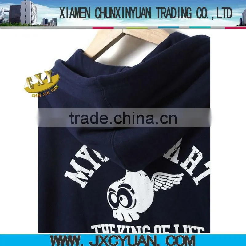 2013 blue mens hoody coats with custom printing and pocket made in china