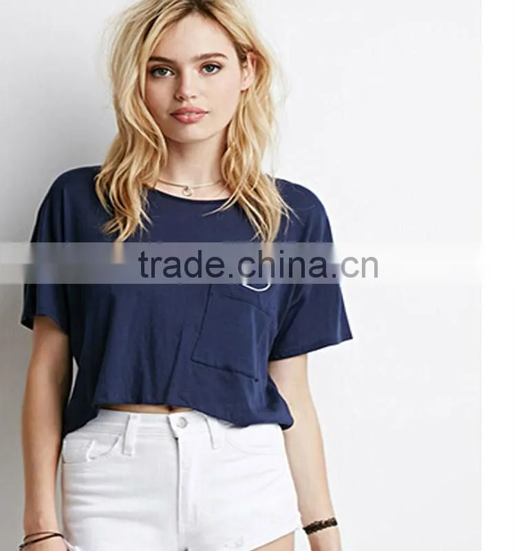 2015 Fashion women soft wear short sleeves pure color round neck 100%cotton tee