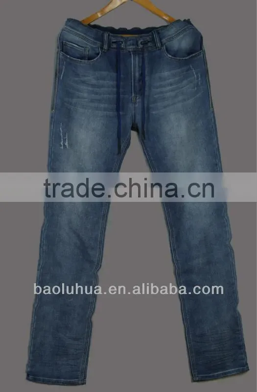 blue denim mens elastic waist sports pants
