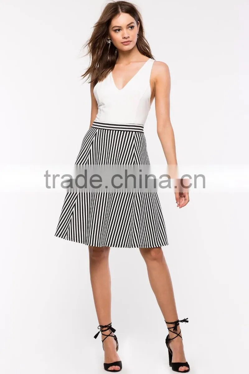 China wholesale high rise directional stripe midi skirt women fashion skirt 2016