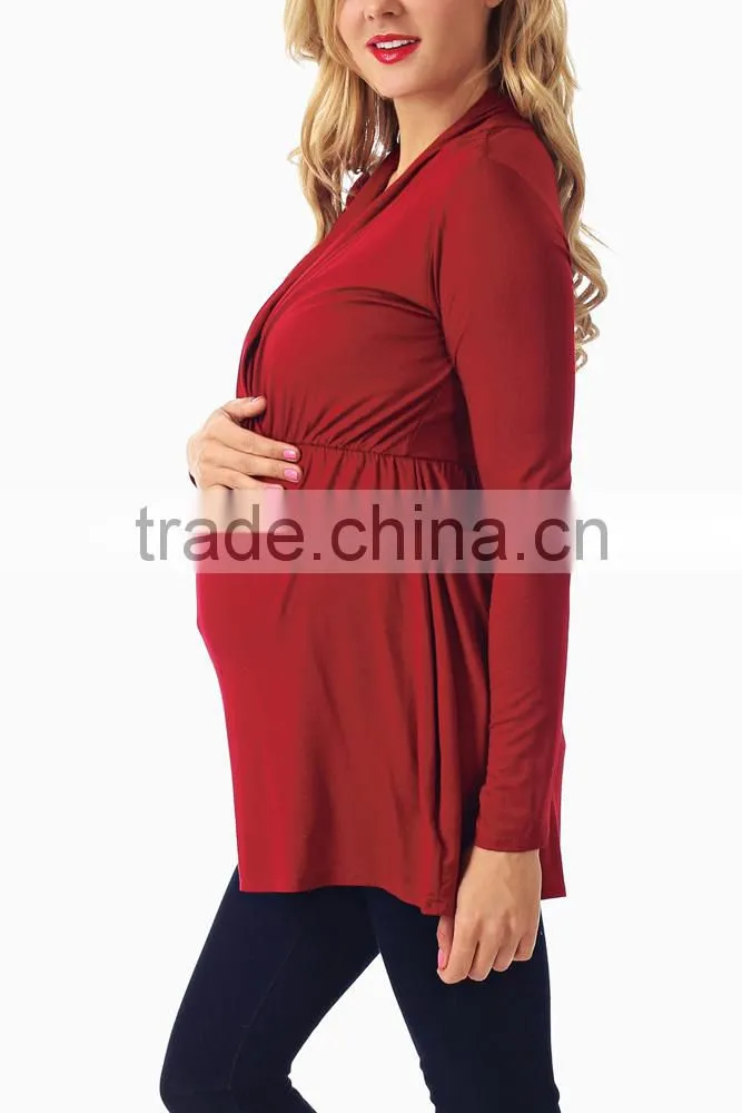 RED LONG SLEEVE MATERNITY/NURSING TOP