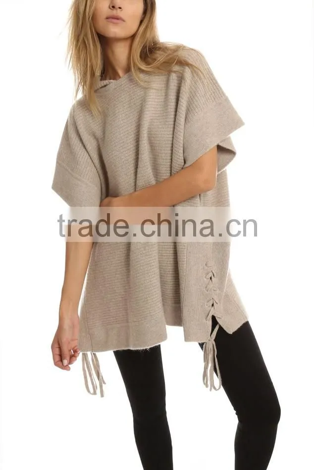 Oversized Half Sleeve Sweater Women with Hood and Drawstring Along the Side