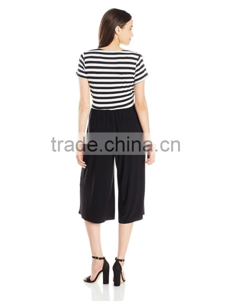 Women's Stripe Knit Wrap Bodice Jumpsuit with dress Pants