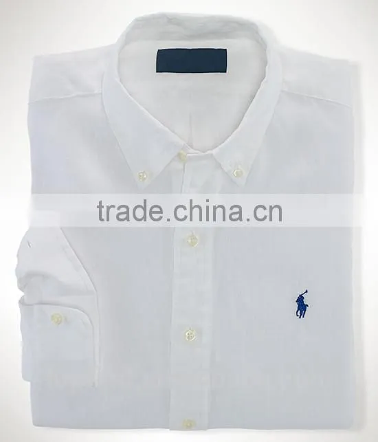 Fashion deep blue , white polo branded,soft ,breathable slim fit linen shirt for man