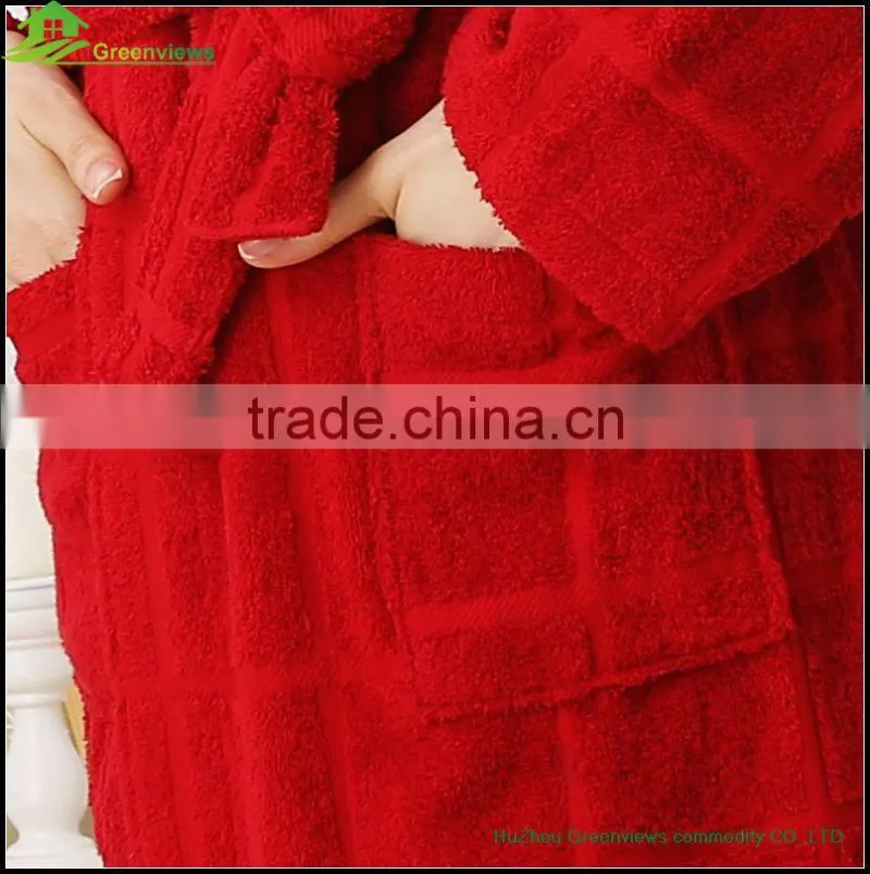 Wholesale cotton blue red down robes velvet tartan design bathrobe couples bathrobe