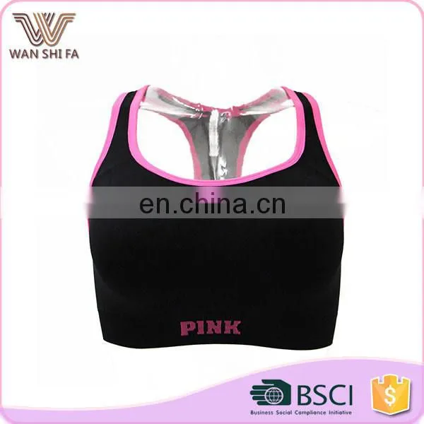 Fashionable pink margin quick dry 92% nylon 8% spandex yoga sports bra