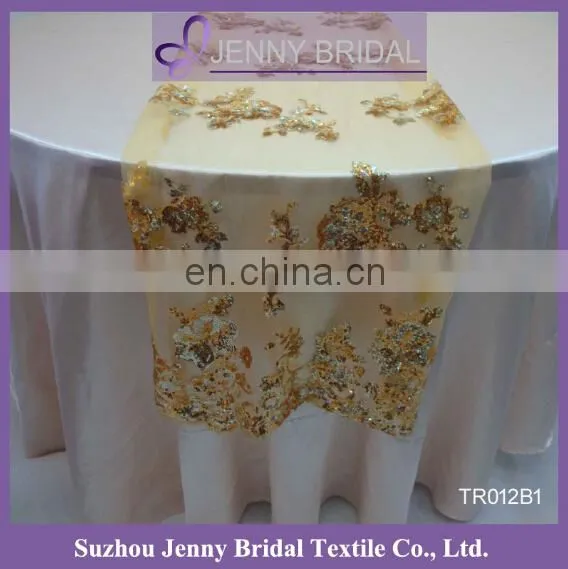 TR019A Jenny bridal gold sequin embroidered wedding table runners