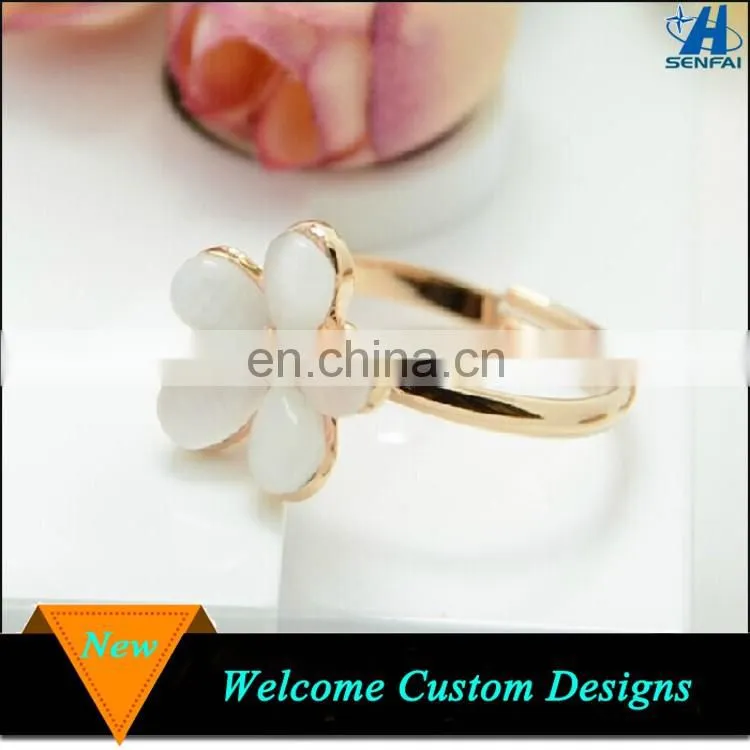 Latest Fashion Jewelry Zinc Alloy Flower Shape Gold Design Opal Ring For Girls