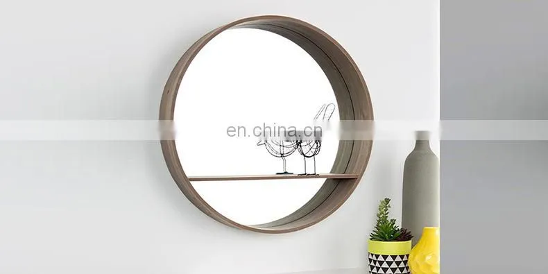 Decorative round Moon mirror with shelf for home wall hanging