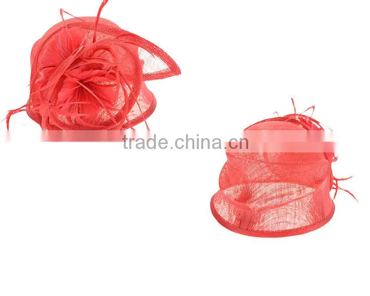 Wholesale Plain Church/Races Ladies Sinamay Hats With Feather