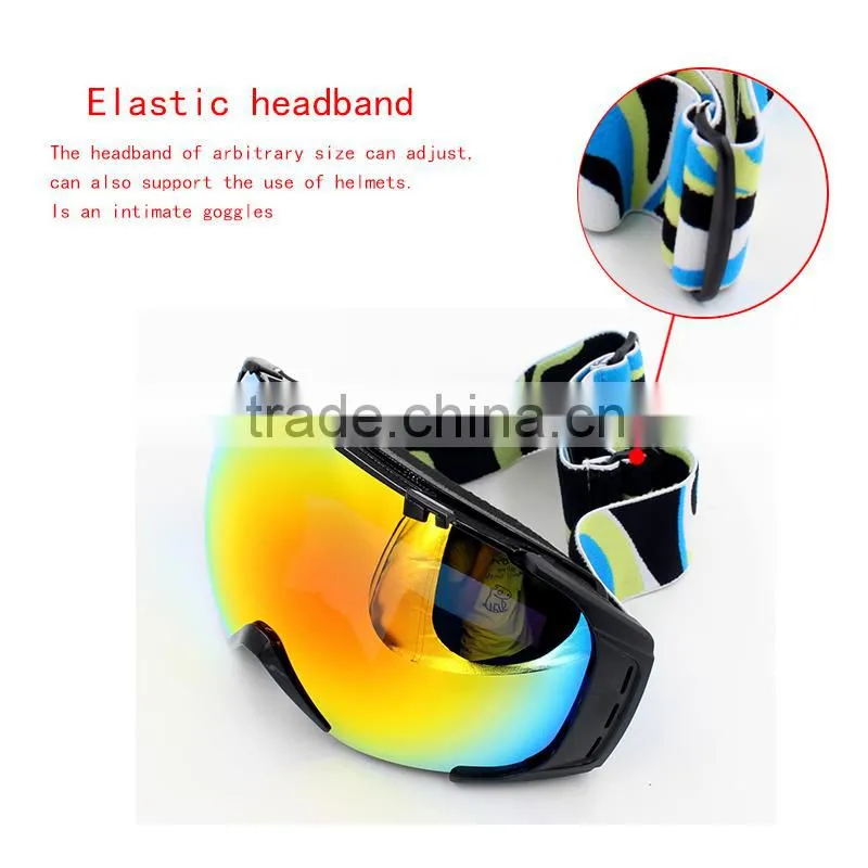 Fashion design spherical REVO lens waterproof anti shock snow ski goggles with white high ribbon strap