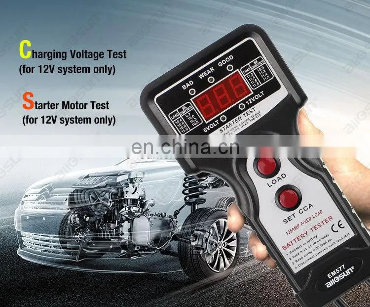 Allosun EM577 12V Digital Car Battery Tester 12V Digital Battery Analyzer CCA Tester Cold Temp Battery Load Charging Tester