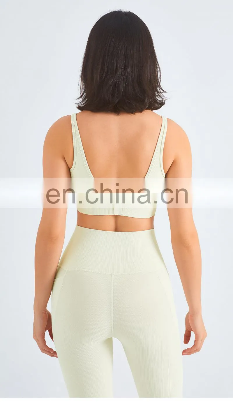 Custom Rib Adjustable Buckle Sports Bras Backless Gym High Impact Yoga Top