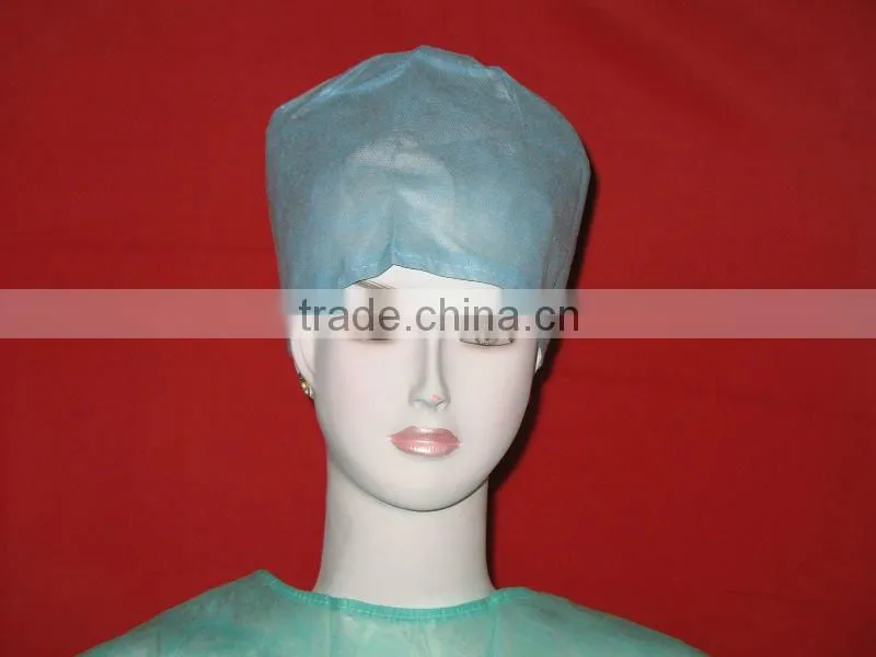 Disposable PP non woven surgical doctor caps with ties for female and male white blue green