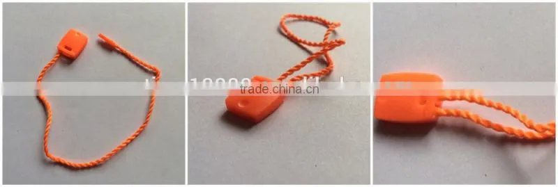 quality string seal tag, hang tag string, garment plastic seal tag/ Fluorescent orange string seal string tennis