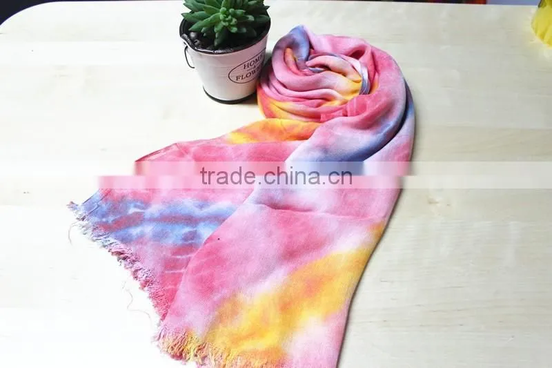 Fashionable polyester cotton ties dye long scarf viscose scarf
