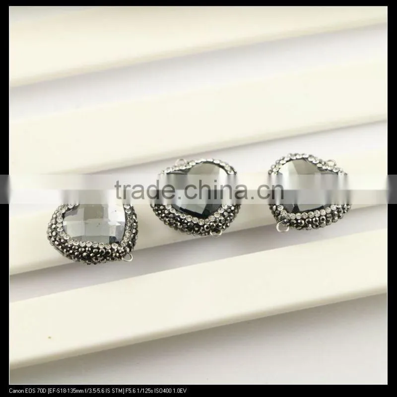 LFD-0081B Heart Shape Faceted Crystal Glass Connector Beads, with Crystal Paved Glass Beads Pendant Charms, For Jewelry Making