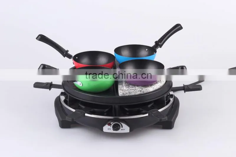 900W Raclette Grill With Temperature Thermostate For 6 Persons RG-206 WITH Stone Plate