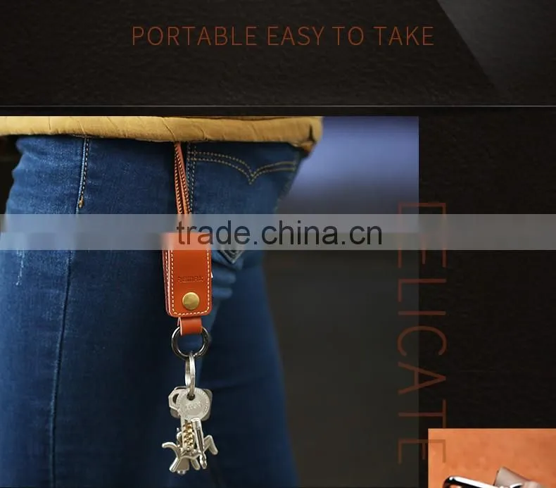 Remax RC-034i Genuine Leather Key Ring USB Cable for iPhone 6 6s Plus SE Cord Special Strap Design 32cm Cable For IOS TB-0389