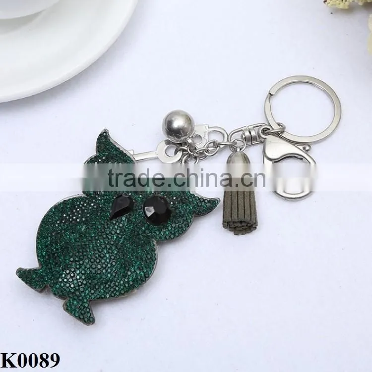 Cute Owl Crystal Charm Purse Handbag Car Key Keyring Keychain Dark Green Keychain K0089