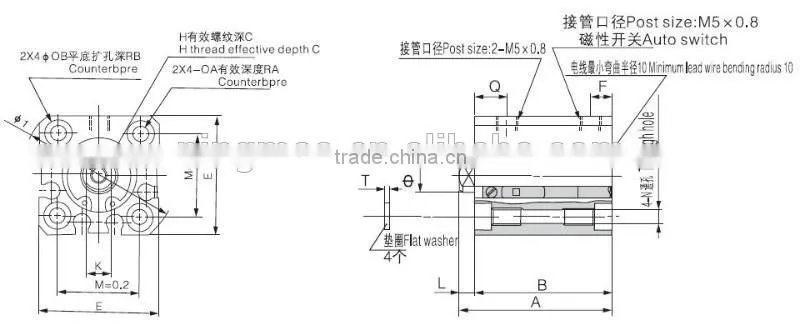double-acting CQSB25*20 cqs series compact pneumatic cylinder manufacturers