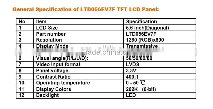 5.6" TFT LCD Screen panel,1280*800 LCD Screen panel,high quality lcd screen C00085