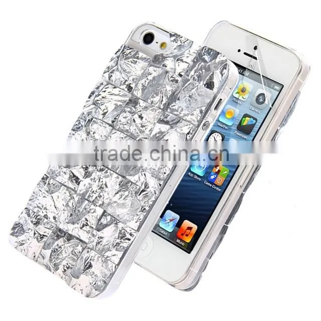 Set Screen Protector And Case For Iphone 5 , Hard Plastic Blue Bling Diamond 3D Crystal Case