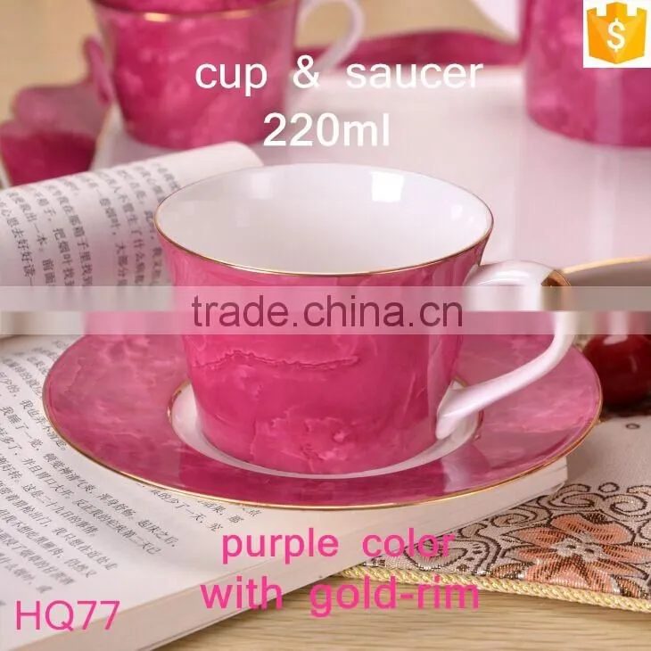 unique design green color with gold-rim bone china cup 220ml tea cup with saucer