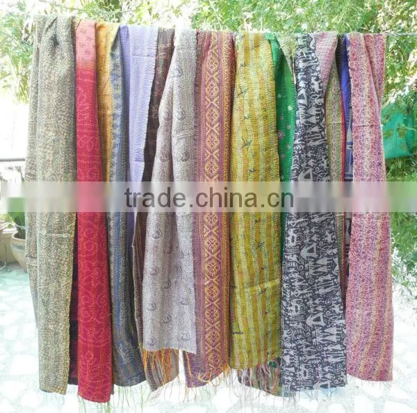 kantha shawl scarf scarves vintage tribal print saree silk scarf bohemian shawl