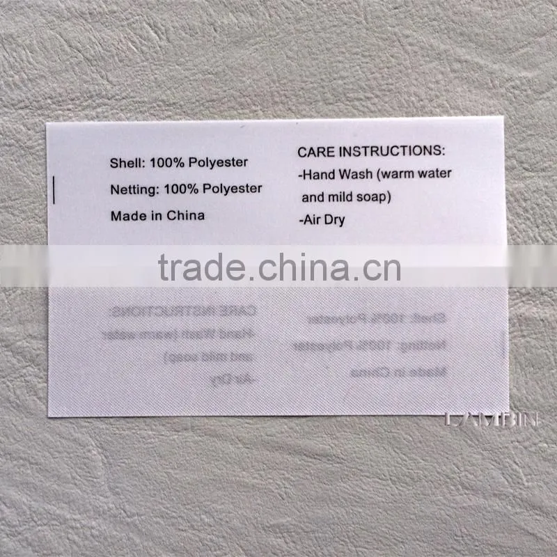 Printed satin tape silk washing care label for Arab headscarf