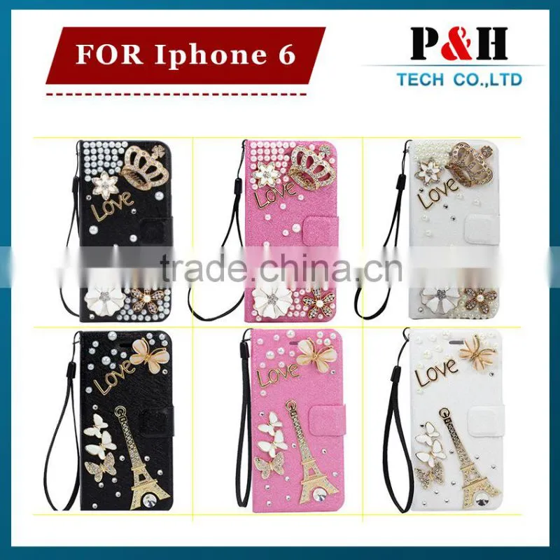 Fashion tpu+pc hybrid for iphone 6 bling wallet case