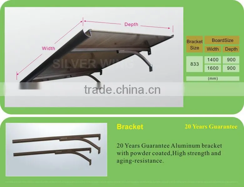 New Arrival design flat Aluminum metal wrought iron with twin-wall PC sheet canopies manufacturer