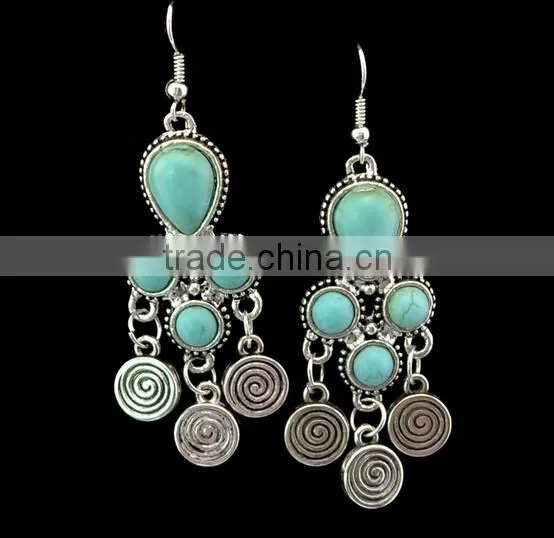 Gypsy Women Festival Jewelry Earrings Tibetan Silver Plated Round Beads Ear Hook
