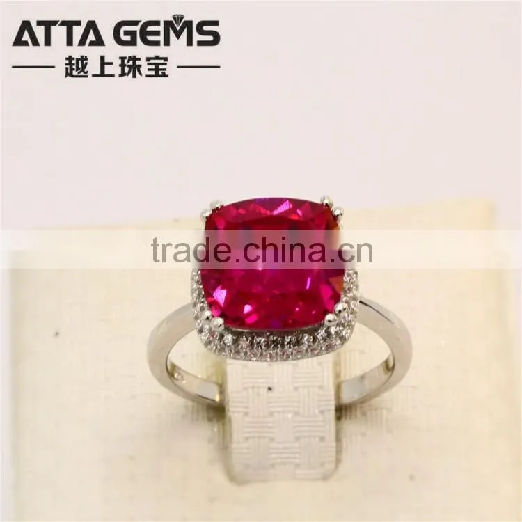 beautiful cushion shape synthetic ruby sapphire gemstone 925 silver ring for girl