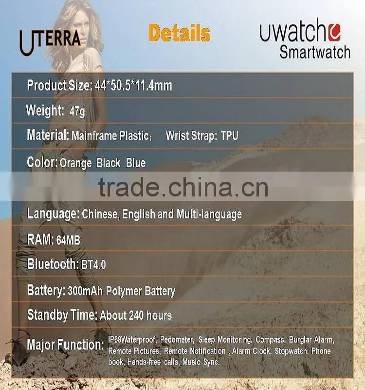 Waterproof Watch U TERRA smartwatch WristWatch Pedometer Calls Compass IPS Screen Ip68 For Android iPhone Samsung S5 Note 4 U8