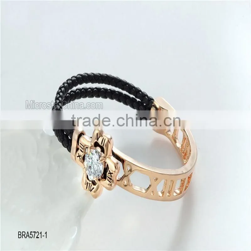 Clover Austrian alloy leather crystal bracelet