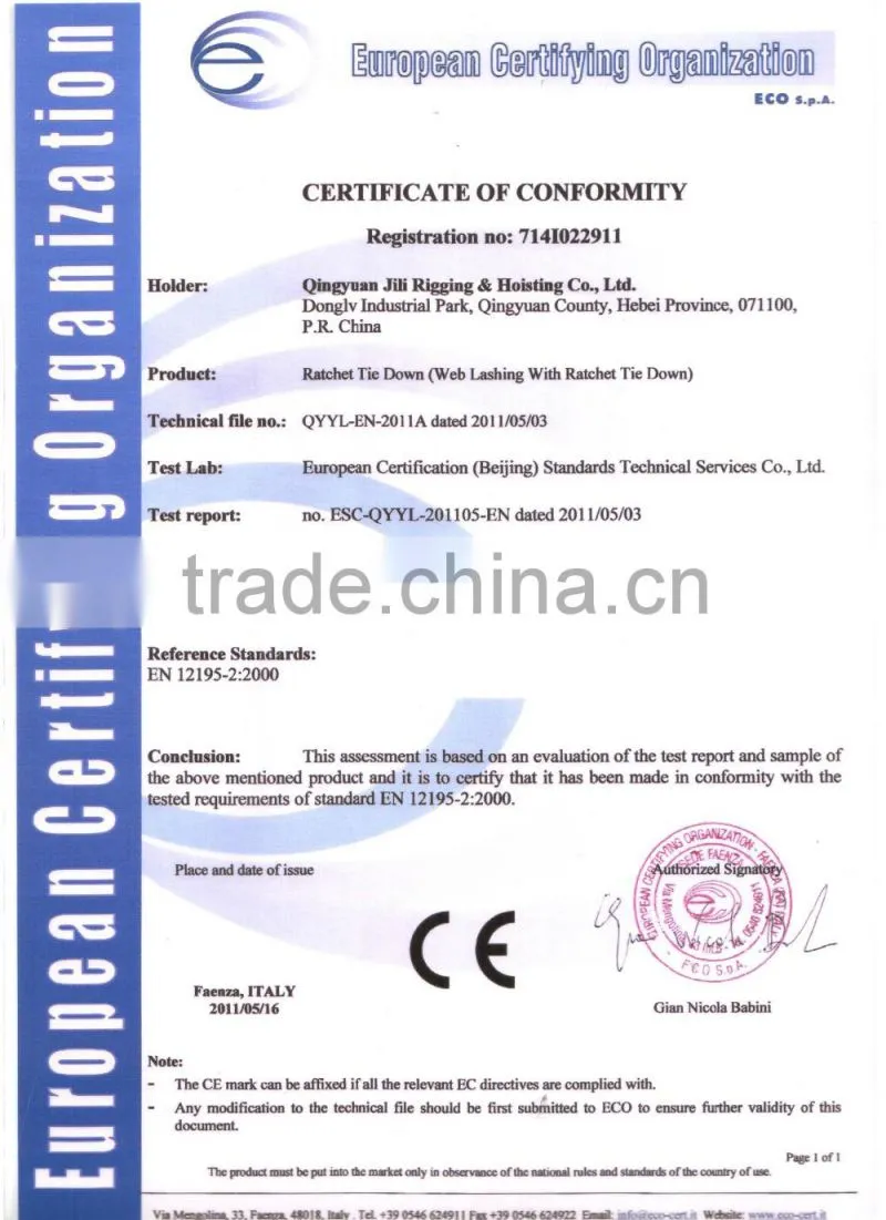 Cargo Lashing Strap/ Ratchet Tie Down Strap/ Load Binder